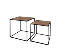 Acomoda Textil - Conjunto de 2 Mesitas Auxiliares de Madera. Set Mesas Nido para Café Cuadradas de Metal para Decoración en Salón, Dormitorio y Oficina. (Set 2 Mesas)