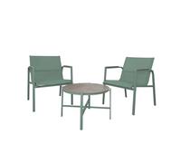 Acomoda Textil - Conjunto Jardín de 2 Sillones + Mesa de Acero Resistente, Decorativo y Ligero. Asiento para Exterior en Patio, Balcón y Terraza de Fácil Instalación. (Verde, 3 Piezas)