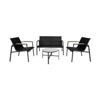 Acomoda Textil - Conjunto Jardín de Sofá + 2 Sillones + Mesa de Acero Resistente, Decorativo y Ligero. Asiento para Exterior en Patio, Balcón y Terraza de Fácil Instalación. (Negro, 4 Piezas)