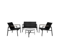 Acomoda textil - conjunto jardín de sofá + 2 sillones + mesa de acero resistente, decorativo y ligero. asiento para exterior en patio, balcón y terraza de fácil instalación. (negro, 4 piezas)