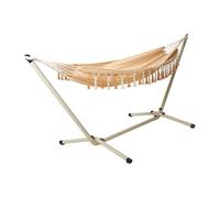 Acomoda Textil - Hamaca de Jardin 100X300 cm con Soporte Metalico Independiente Estructura Estable para Terraza Patio o Camping Tela Resistente para Exterior Base Firme Antideslizante