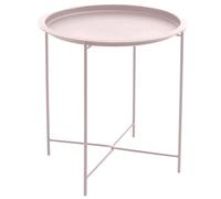 Acomoda Textil - Mesa Auxiliar Plegable de Metal para Recibidor, Salón y Oficina. Mesita de Café Redonda para Centro con Bandeja Extraíble Decorativa, Cómoda y Ligera 40x51 cm. (Crema)