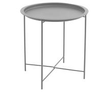 Acomoda Textil - Mesa Auxiliar Plegable de Metal para Recibidor, Salón y Oficina. Mesita de Café Redonda para Centro con Bandeja Extraíble Decorativa, Cómoda y Ligera 47x51 cm. (Gris)