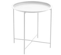 Acomoda Textil - Mesa Auxiliar Plegable de Metal para Recibidor, Salón y Oficina. Mesita de Café Redonda para Centro con Bandeja Extraíble Decorativa, Cómoda y Ligera 47x51 cm. (Blanco)