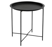 Acomoda Textil - Mesa Auxiliar Plegable de Metal para Recibidor, Salón y Oficina. Mesita de Café Redonda para Centro con Bandeja Extraíble Decorativa, Cómoda y Ligera 47x51 cm. (Negro)