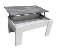 Acomoda Textil - Mesa de Centro Elevable para Almacenamiento de Madera. Mesita Amplia y Cómoda para Salón y Comedor 46x90x50 cm. (Blanco-Cemento)