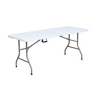 Acomoda textil - mesa rectangular portátil para jardín, terraza y camping. mesa blanca plegable de interior y exterior, resistente y duradera con asa de transporte 180x69x74 cm. 69 cm