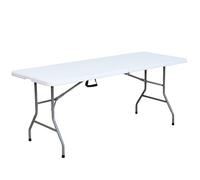 Acomoda Textil - Mesa Rectangular Portátil para Jardín, Terraza y Camping. Mesa Blanca Plegable de Interior y Exterior, Resistente y Duradera con Asa de Transporte 180x69x74 cm