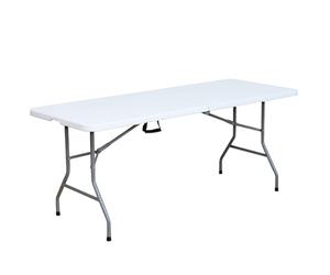 Acomoda Textil - Mesa Rectangular Portátil para Jardín, Terraza y Camping. Mesa Blanca Plegable de Interior y Exterior, Resistente y Duradera con Asa de Transporte 180x69x74 cm