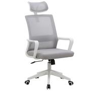 Acomoda Textil - Silla de Oficina Ergonómica con Respaldo de Malla y Asiento Tapizado Altura Regulable Base Resistente con Ruedas y Diseño Moderno para Hogar (111-120x61x61 cm, Blanco-Gris)