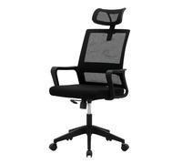 Acomoda Textil - Silla de Oficina Ergonómica con Respaldo de Malla y Asiento Tapizado Altura Regulable Base Resistente con Ruedas y Diseño Moderno para Hogar o Despacho (111-120x61x61 cm, Negro)