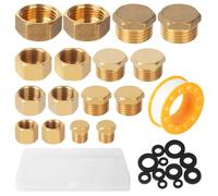ACOMTUO 16 Piezas Tapón de Latón, Tapa de Latón Hexagonal 1/8 1/4 3/8 1/2 In, Tapón Ciego de Latóns con Caja Almacenamiento, para Sistemas de Calefacción y Agua Potable