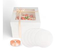 ACOMTUO 5 Piezas Cajas para Tartas, 25,4 x 25,4 x 12,7 cm, Cajas Blancas Con Ventana y Bandeja para Tartas, y 5 Bandejas Redondas, Cajas para Pasteles de Carton Blanco, Caja Tarta Recipiente