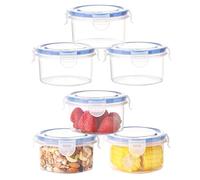 ACOMTUO 6 Piezas 300 ML Envases de Plastico con Tapa, Recipientes Herméticos para Aalimentos, Recipiente de Vidrio Claro con Tapa, para Contener Frutas, Verduras, Yogur, Snacks y Frutos Secos.