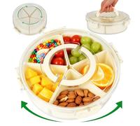 ACOMTUO Bandeja Dividida para Servir con Tapa, 360° Snack Spinner Contenedor de Aperitivos, Caja de Aperitivos con 5 Compartimentos, para Picnics y Reuniones Familiares