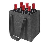 ACOMTUO Bolsa Botella Vino 6 Compartimentos, Bolsa Fieltro para Vino, Bolsas Botella Vinos con Asas, Bolsas para Botellas para Transporte Vinos Cerveza Agua, 27 * 27 * 18CM (Gris Oscuro) (6 Casillas)