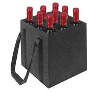 ACOMTUO Bolsa Botella Vino 9 Compartimentos, Bolsa de Fieltro para Vino, Bolsas Botella Vinos con Asas, Bolsas para Botellas para Transporte de Vinos Cerveza Agua(Gris Oscuro)(9 Casillas)