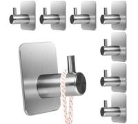 ACOMTUO Ganchos Adhesivos para Pared, Acero Inoxidable Colgador Toallas sin Taladro, ganchos adhesivos para pared, Toalleros Autoadhesivo Extrafuerte para Baño Cocina Albornoz Trapos, Gris, 8 Piezas