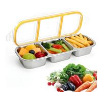 ACOMTUO Snack Box con Compartimentos, 600ML, Caja de Aperitivos de Acero Inoxidable, Lambrera Dividida con Tapa, Plato de Aperitivos para Frutos Secos, Dulces y Verduras