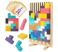 ACOMTUO Tetris de Madera, Bloques Geométricos Tetris, Rompecabezas 3D de Madera Tetris, Juego de Apilar Puzzle Tetris con Tarjeta, Colorido, Regalos Cumpleaños Niños Niña Niño 3-6 Años