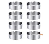 ACONDE Juego de 8 ceniceros de acero inoxidable para interiores, material metálico, antiroturas, color plateado, caída de 1,5 m sin daños, ideal para fiestas en casa y fiestas de cumpleaños, 8 cm