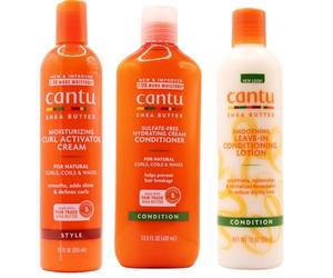 Acondicionador hidratante sin sulfato de manteca de karité Cantu, crema hidratante activadora de rizos y loción acondicionadora sin enjuague (juego de 3)