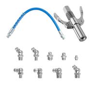 Acoplador G dual handle para pistola engrasadora, boquilla manguera 30 cm, compatible prensas engrasadoras, M6/M8/M10/M12/M14, 9 boquillas