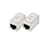 DIGITUS DN-93905 Acoplador RJ45 Cat 6A, 2 Piezas, Extensión de Cable LAN, Conector de Cable de Red Cat6A, Compatible con PoE, Acoplador Modular, para Switch, DSL, Módem, Router, PC, Plata