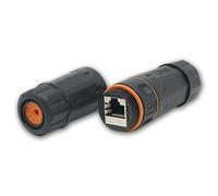 Acoplamiento de Conector/latiguillo CAT6 RJ45 2X Conector Hembra RJ45/CAT.6a (8P8C), plástico Negro PA66, Carcasa de Metal Fundido a presión, hasta 10 GB/s, IP68