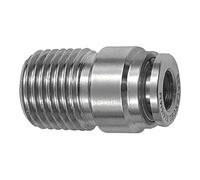 Acoplamiento recto, con cuerpo redondo, R 1/4 A, para manguera de diámetro exterior de 10 mm, presión de trabajo máx. 20 bares, acero inoxidable 1.4404.
