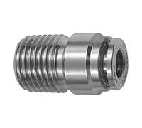 Acoplamiento recto, con cuerpo redondo, R 1/4 A, para manguera de diámetro exterior de 4 mm, presión de trabajo máx. 20 bares, acero inoxidable 1.4404.