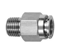 Acoplamiento recto, hexágono exterior, R 1/4 A, para manguera de diámetro exterior de 4 mm, presión de trabajo máx. 20 bares, acero inoxidable 1.4404.