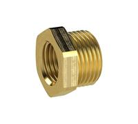 Acoplamiento reductor, modelo corto, G 3 A, G 2 1/2 I, SW 95, latón, presión de trabajo máx. 25 bares, temperatura de funcionamiento Máx. 150 °C.