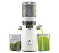 ACOQOOS Exprimidor para verduras y frutas enteras, 135 mm de ancho, dimensiones más grandes, volumen de llenado de 1,8 l, fácil de limpiar, exprimidor lento con 2 vasos, exprimidor eléctrico, color