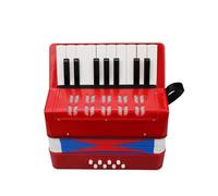 Acordeón 17 Teclas de Piano 8 Botones de Bajo Mini Instrumento de Acordeón con Correa de Cuero Retráctil Plástico para Principiantes (rojo)