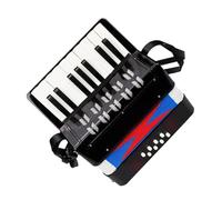 Acordeón 17 Teclas de Piano 8 Botones de Bajo Mini Instrumento de Acordeón con Correa de Cuero Retráctil Plástico para Principiantes (BLACK)