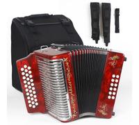 Acordeón, acordeón diatónico de 31 teclas y 12 bases F/B/E, instrumentos de acordeón diatónico, para adultos con funda de transporte, correa (diamante de imitación integrado), azul y rojo