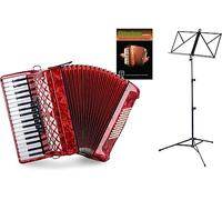 Acordeón Clásico Cantabile 72 Bajos "Secondo V" Set (Acordeón de 72 bajos con funda y correas incl. atril y escuela de acordeón) Rojo
