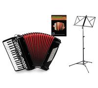 Acordeón Clásico Cantabile 72 Bajos "Secondo V" Set (Acordeón de 72 bajos con funda y correas incl. atril y escuela de acordeón) Negro