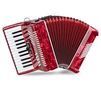 Acordeón Classic Cantabile 48 Bajos "Secondo V" - Acordeón de teclas - 2 voces - 26 teclas de agudos - con correas y funda mochila - Rojo