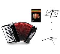 Acordeón Classic Cantabile 48 Bajos "Secondo V" Set (Acordeón de 48 bajos con funda y correas incl. atril y escuela de acordeón) Negro