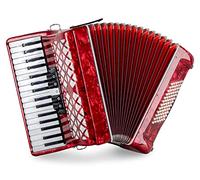 Acordeón Classic Cantabile 72 Bajos "Secondo V" - Acordeón de teclas - 3 voces - 34 teclas de agudos - con correas y funda mochila - Rojo