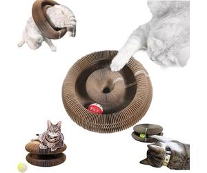 Acordeón para Gatos - Diseñado para Gatos Lykoi- Juguete rascador 3 en 1 de cartón Corrugado con Pelota, túnel Interactivo y Alfombra rascadora A
