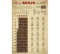 Acordes, Rollos, Posiciones del diapasón del banjo, Conocimiento del banjo, Letreros de hojalata, Decoración de pared, Acordes, Rollos, Posiciones del diapasón del banjo, Pósteres, Guía para principia