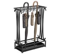 AcornFort U-21 Extra LARGE Metal Negro 21 Agujeros Estilo Rectángulo Paragüero Soporte de Bastón Con 24 Ganchos y un Fondo Libre de Agua de Lluvia Bandeja de Fuga 70 * 50 * 24 CM
