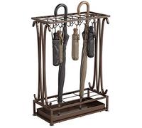 AcornFort U-22 Extra Large Metal Bronze 21 Agujeros Estilo Rectángulo Paragüero Soporte de Bastón con 24 Ganchos y un Fondo Libre de Agua de Lluvia Bandeja de Fuga 70 * 50 * 24 CM