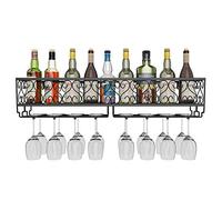 AcornFort® W-612 Soporte Colgante de Metal Negro para Copas de Vino, champán y Copas de Cristal, 80 x 20 cm, con Capacidad para 18 Botellas de Vino y 18 Copas de Cristal