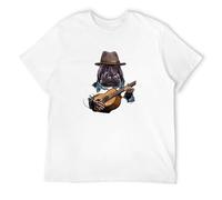 Acoustic Guitar Hippopotamus Guitar Player Safari Animal T-Shirt White Mens tee Unisex Shirt M