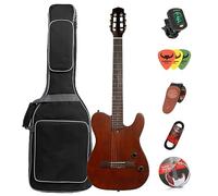 Acoustic Guitar Silent 6 String Travel Electronic Classical and Folk Guitar with Case Bag, Strap, Strings, Cable and Picks (Wood)