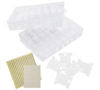 Acouto 150 Bobinas de Hilo de Coser, Carretes de Hilo de Bordar, Organizador de Punto de Cruz, con 2 Pegatinas, 2 Cajas de Plástico para Manualidades, Trabajos de Costura